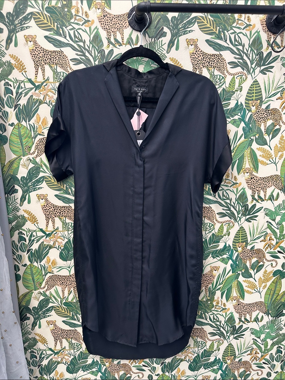 Rag & Bone Black Satin Short Sleeve Shirt Dress NWT XS